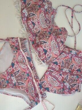 Paisley-Print Bikini With Coverup in Pink & Teal - Women's Swimwear